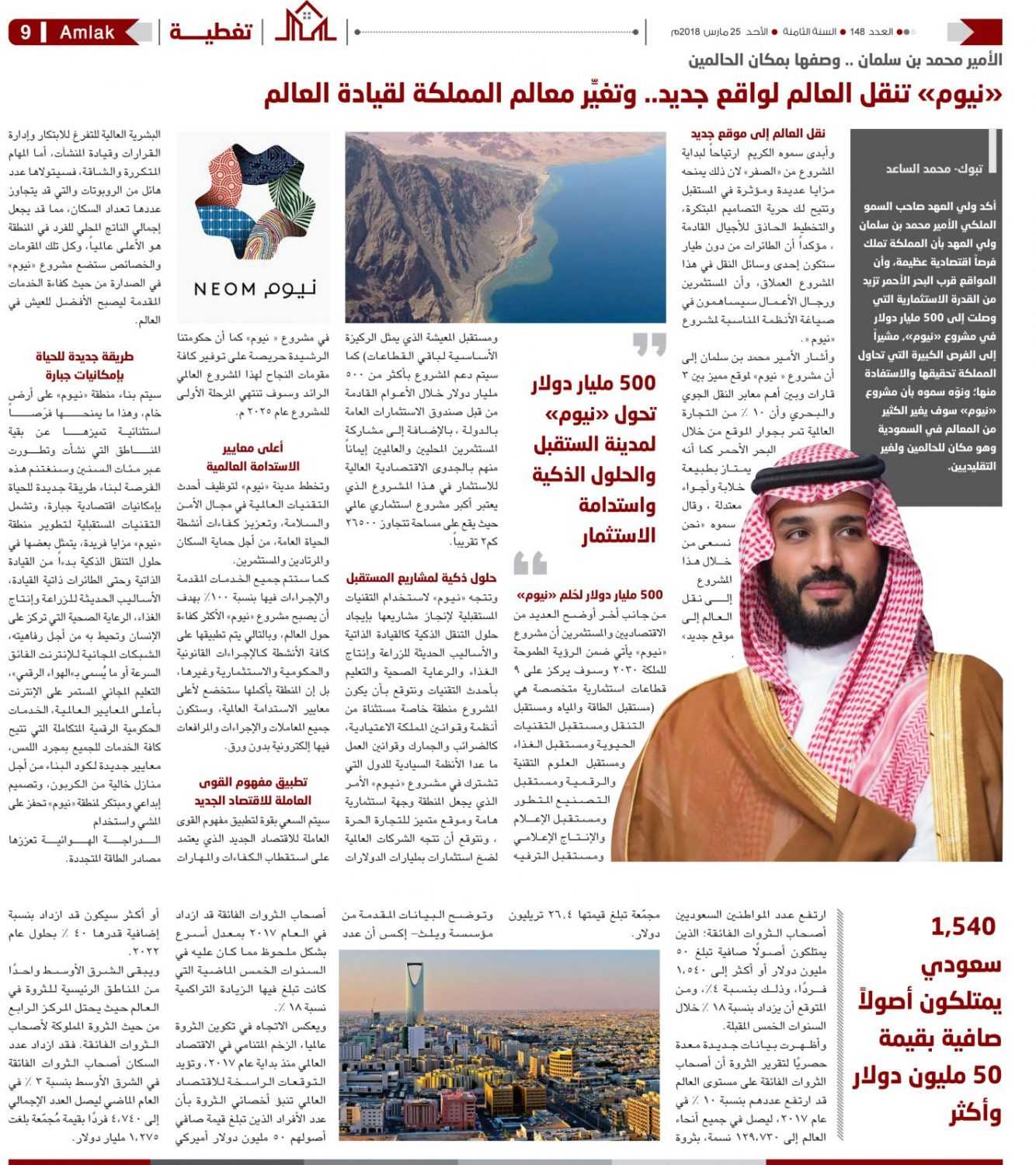 الأمير محمد بن سلمان .. وصفها بمكان الحالمين..   «نيوم» تنقل العالم لواقع جديد.. وتغيِّر معالم المملكة لقيادة العالم