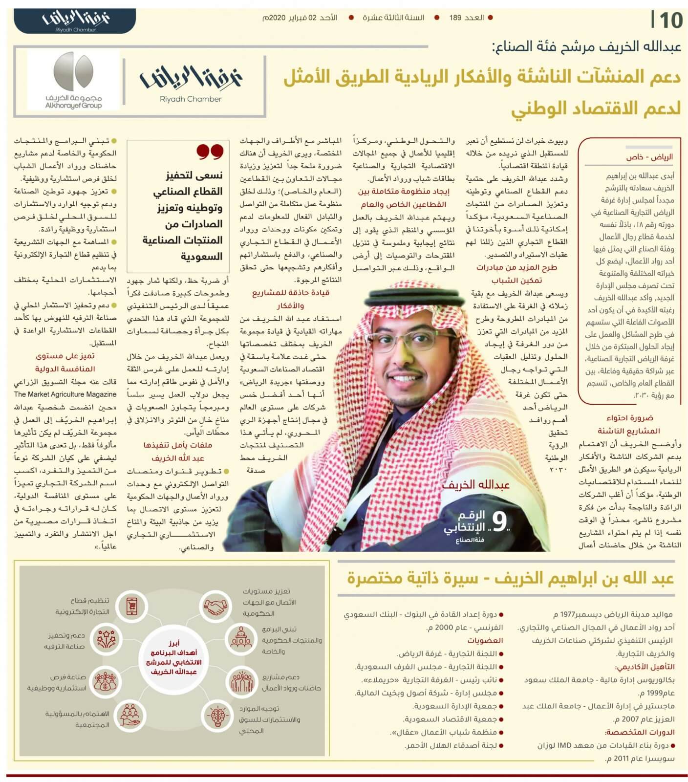 عبدالله الخريف مرشح فئة الصناع: دعم المنشآت الناشئة والأفكار الريادية الطريق الأمثل لدعم الاقتصاد الوطني