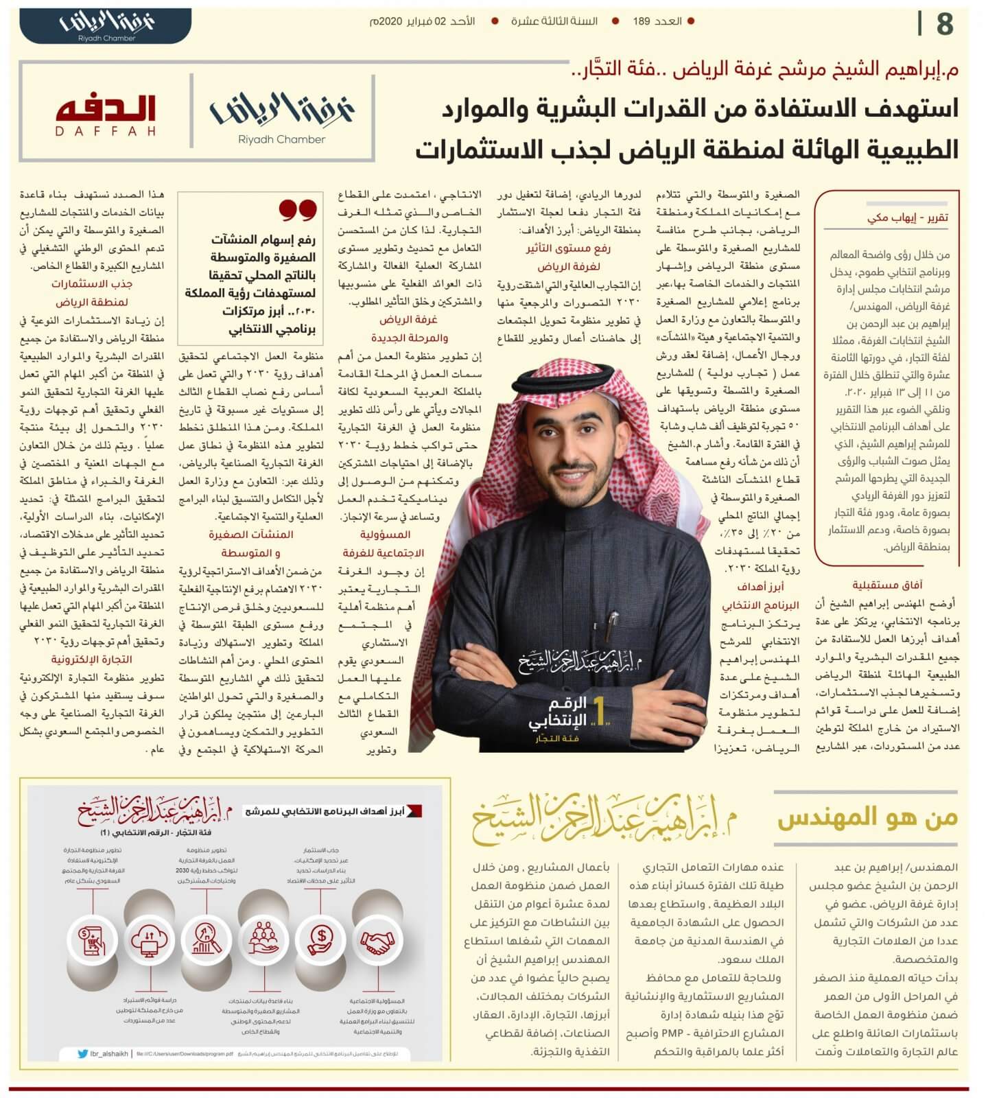 م.إبراهيم الشيخ مرشح غرفة الرياض ..فئة التجَّار: استهدف الاستفادة من القدرات البشرية والموارد الطبيعية الهائلة لجذب الاستثمارات