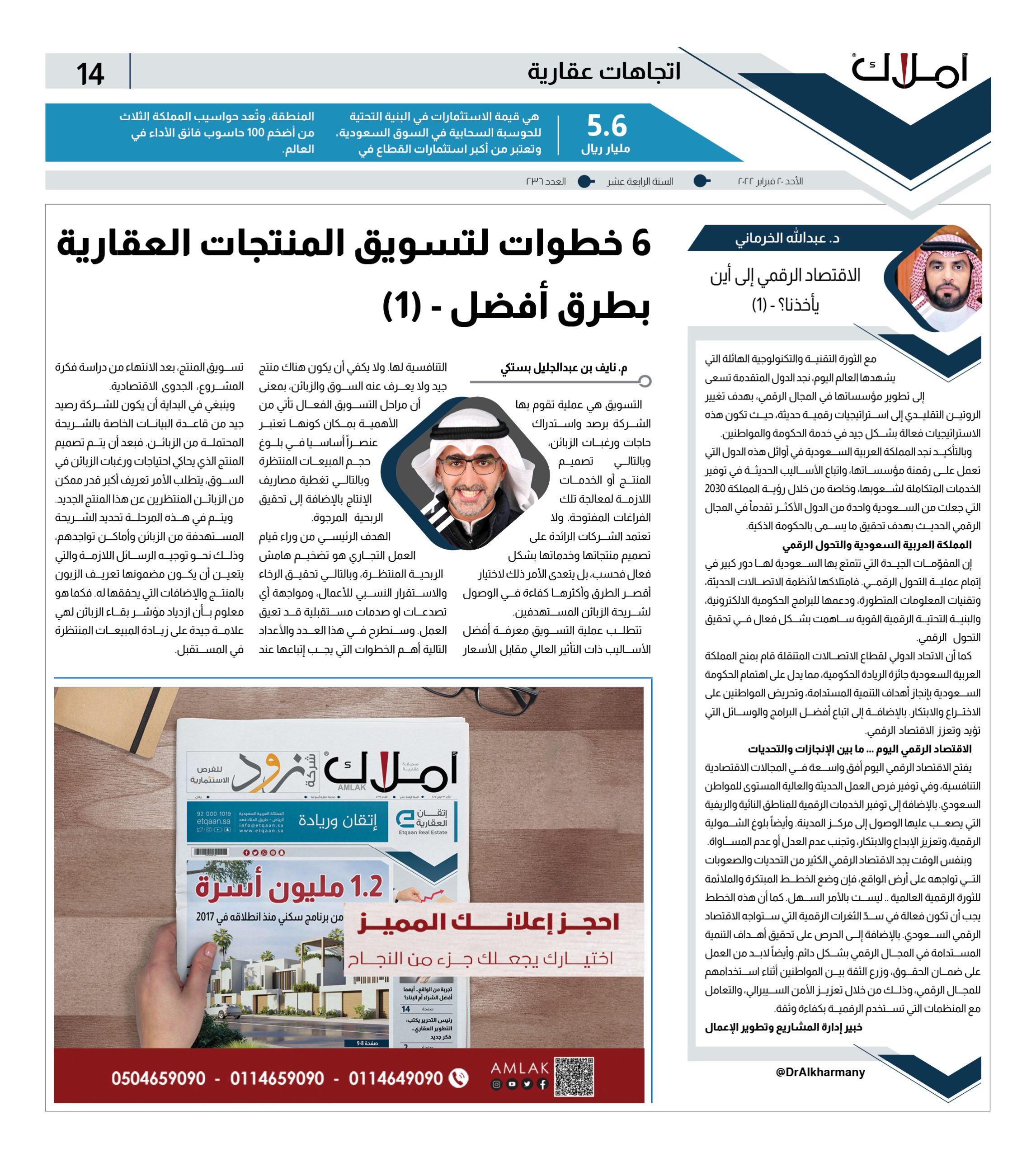 مقالات أملاك.. م. نايف بستكي يكتب: 6 خطوات لتسويق المنتجات العقارية بطرق أفضل – (1)