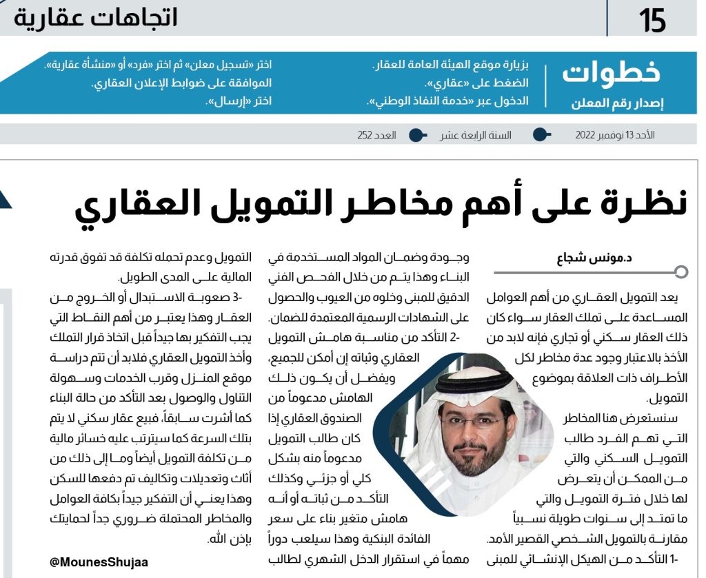 مونس شجاع - مخاطر التمويل العقاري