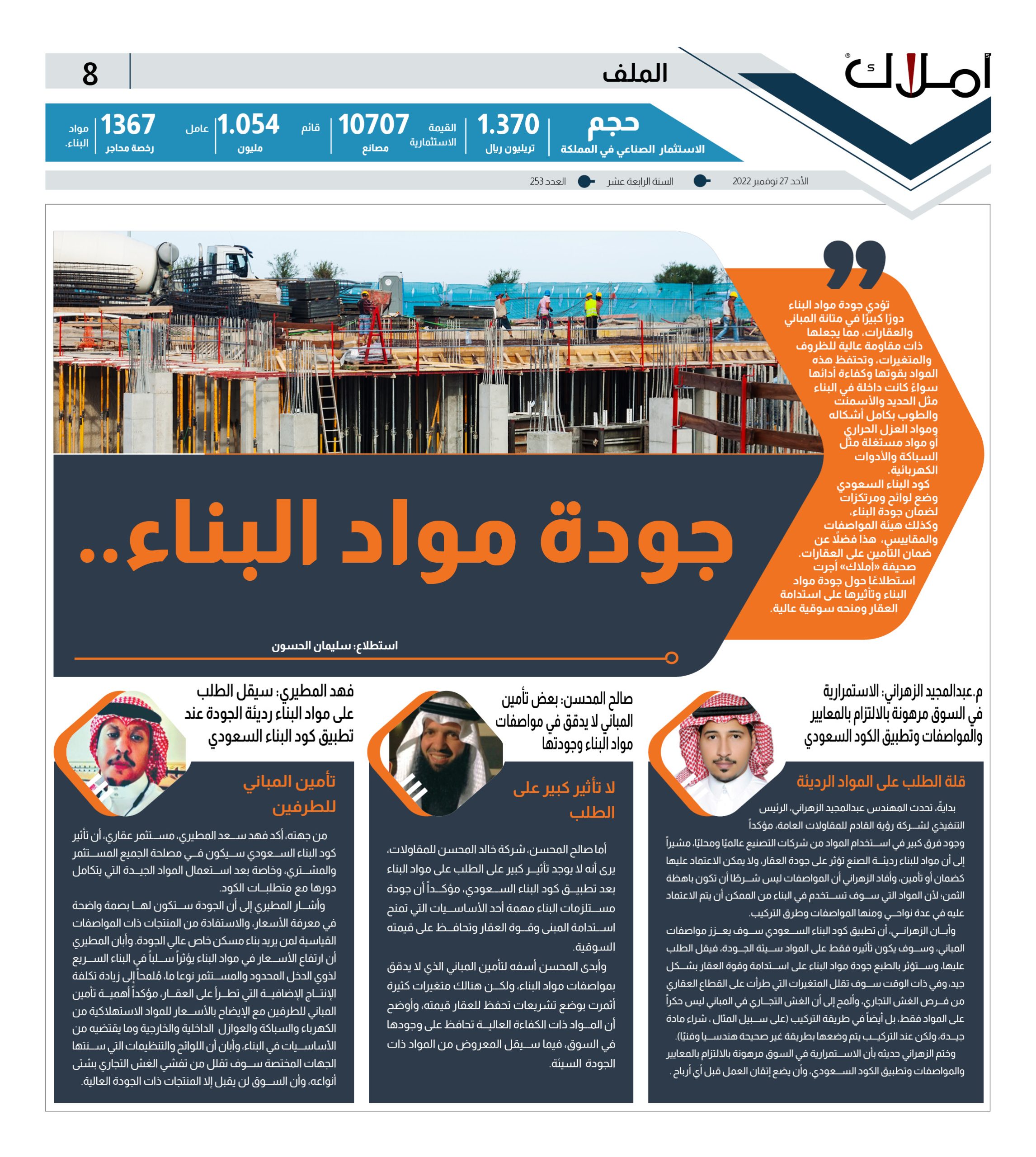 الاستطلاع والملف.. جودة مواد البناء.. مابين ارتفاع الأسعار والاستدامة