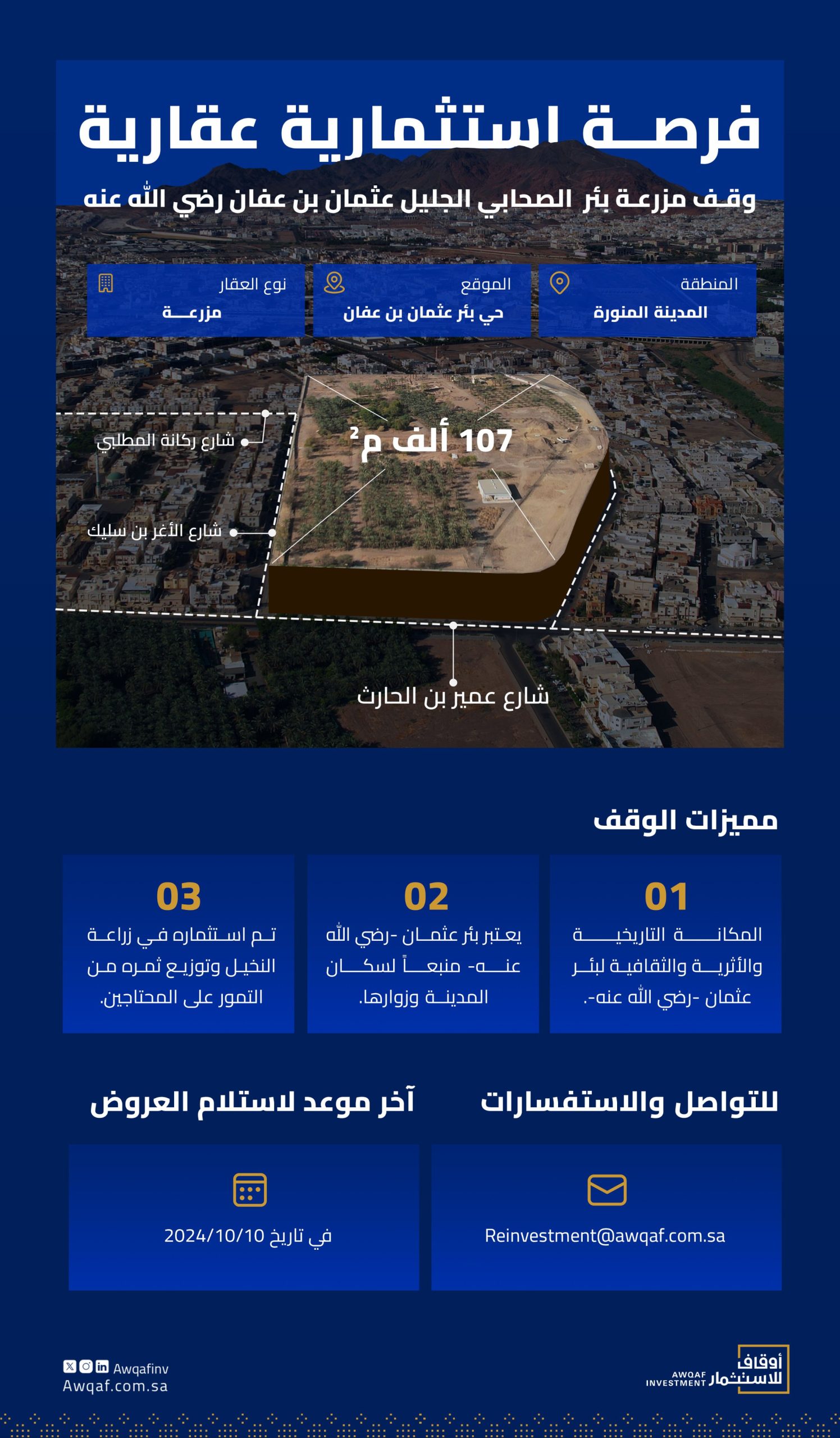 طرح وقف مزرعة بئر عثمان بن عفان رضي الله عنه بالمدينة المنورة للاستثمار