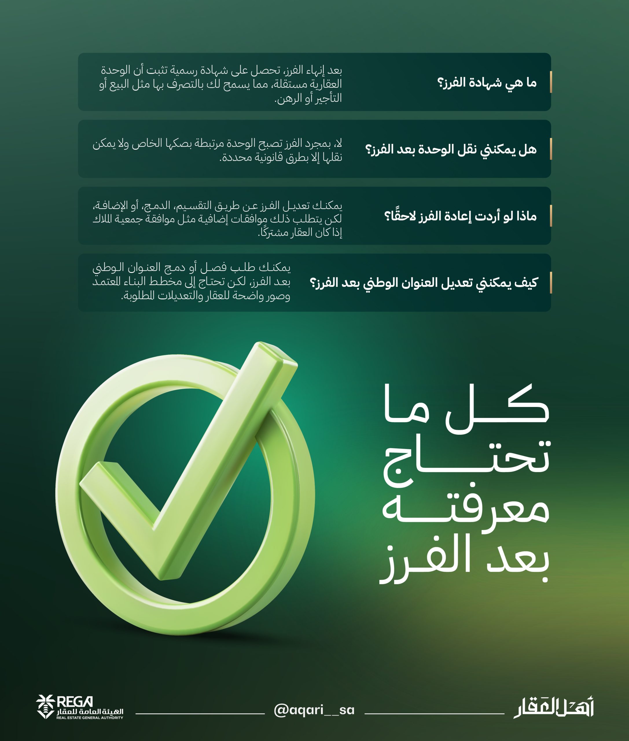 إنفوجراف| كل ما تحتاج معرفته بعد استكمال إجراءات فرز العقار