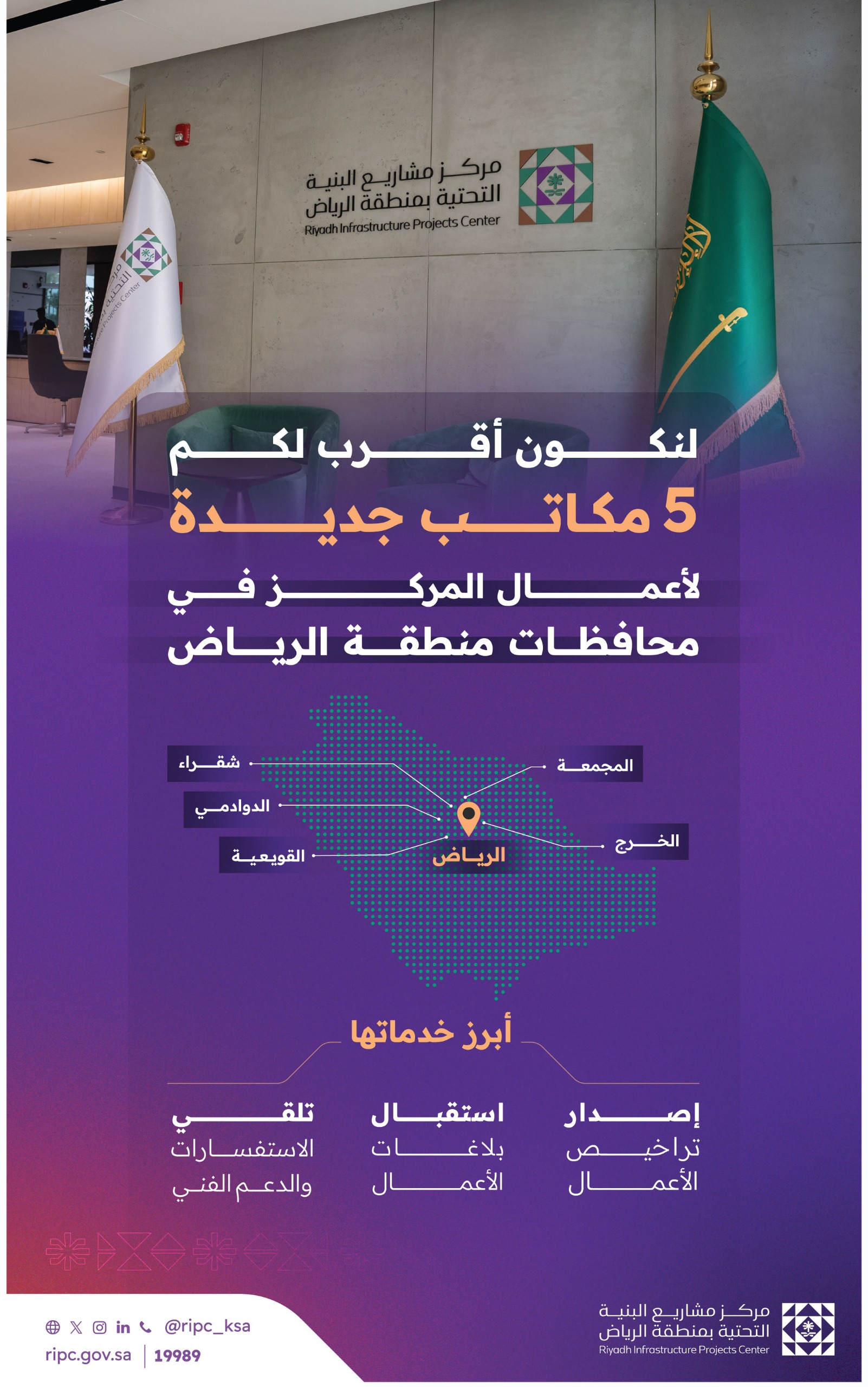 افتتاح 5 مكاتب جديدة لمركز مشاريع البنية التحتية بمنطقة الرياض في 5 محافظات