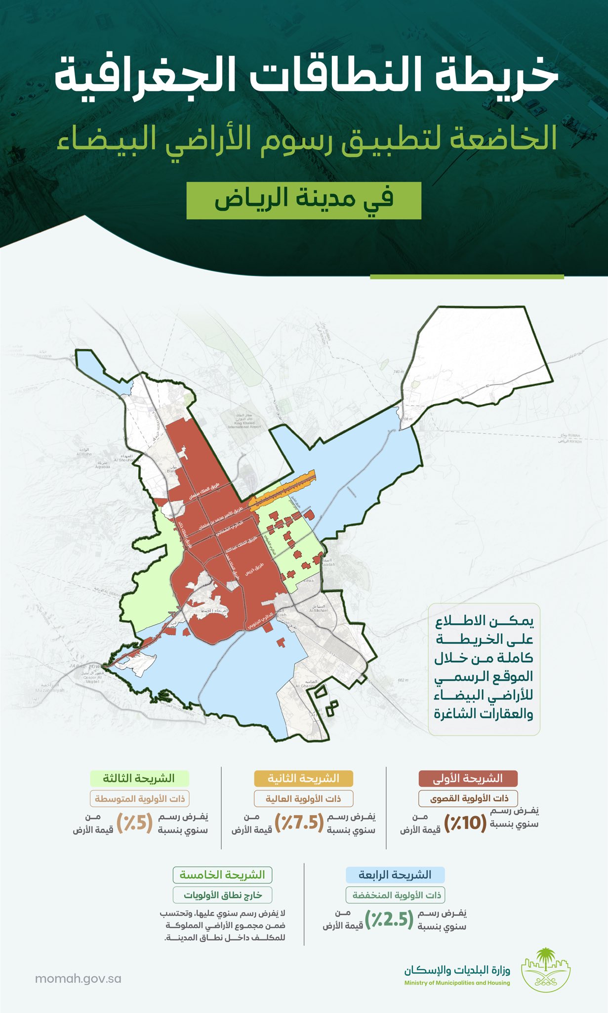 تعرف على خريطة النطاقات الجغرافية لرسوم الأراضي البيضاء في الرياض.. وشرائح الرسوم